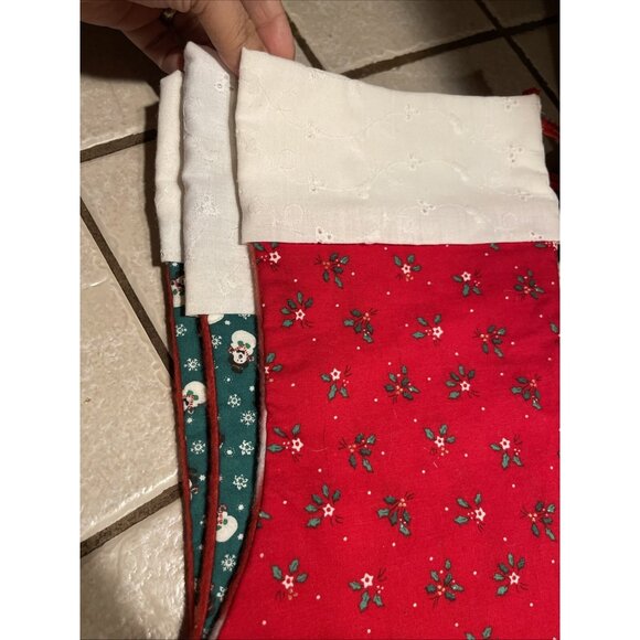 Set Of 3 Vintage Handmade Christmas Stockings With Snowman & Floral Prints 16" - Picture 15 of 15